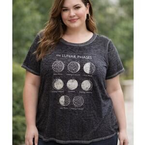 Torrid Lunar Phases Tee Womens 2X Burnout Cotton Classic Crew Jet Black Top